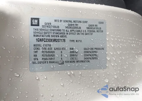 2009 Chevrolet Tahoe Lt2 из США, поврежденный, VIN 1GNFC230X9R207178